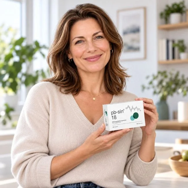 Woman holding a pb-sin 18 box
